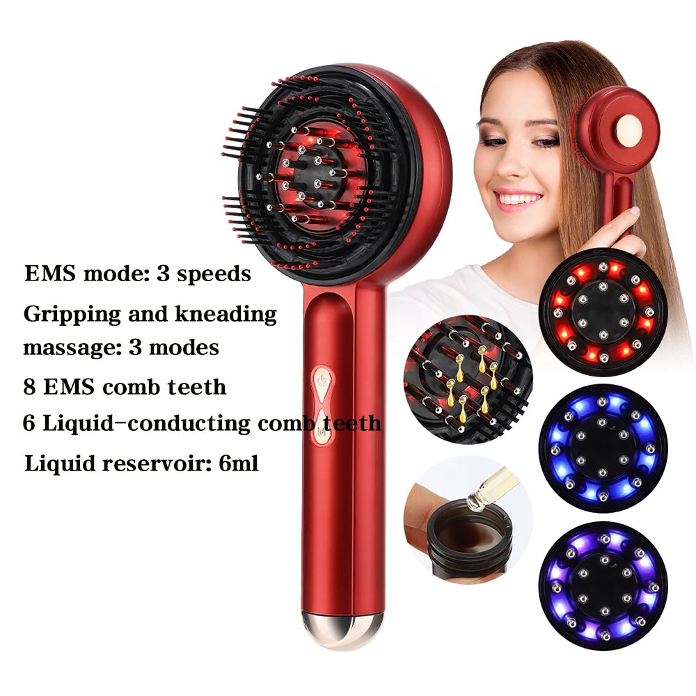 Electric Micro-Current Massage Comb 660Nm Red Light Hair Care Comb Kneading Relax Head Scalp Massager Blood Circulation
